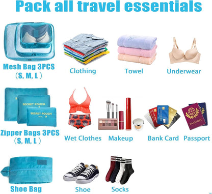 7 Set Packing Cubes for Travel Luggage Packing Bags Reusable Waterproof Suitcase Organizer Bags Set with Shoe Bag and Toiletry Bag (Orange)