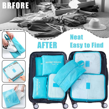 7 Set Packing Cubes for Travel Luggage Packing Bags Reusable Waterproof Suitcase Organizer Bags Set with Shoe Bag and Toiletry Bag (Orange)