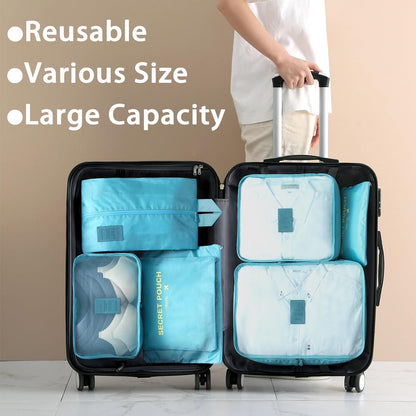 7 Set Packing Cubes for Travel Luggage Packing Bags Reusable Waterproof Suitcase Organizer Bags Set with Shoe Bag and Toiletry Bag (Orange)