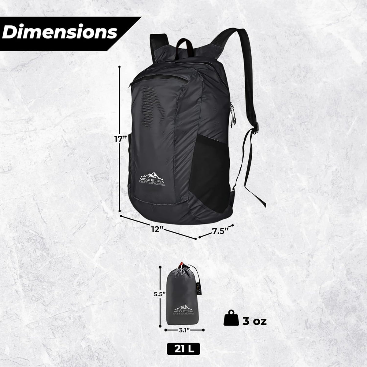 Daypack Ultralight Foldable Water-Resistant Nylon Durable & Tear-Resistant, Ideal for Hiking, Camping, Travel, Compact Size Fits Pocket