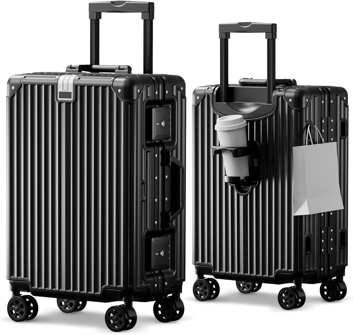 Carry on Luggage Aluminium Frame with Cup Holder, 20 Inch Zipperless Luggage with Spinner Wheels,Carry On Suitcase 22x14x9 Airline Approved for Business Travel