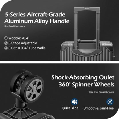 Carry on Luggage Aluminium Frame with Cup Holder, 20 Inch Zipperless Luggage with Spinner Wheels,Carry On Suitcase 22x14x9 Airline Approved for Business Travel