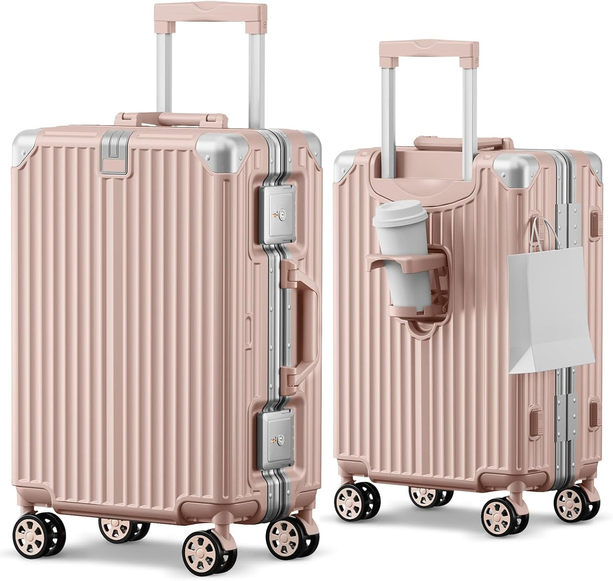 Carry on Luggage Aluminium Frame with Cup Holder, 20 Inch Zipperless Luggage with Spinner Wheels,Carry On Suitcase 22x14x9 Airline Approved for Business Travel