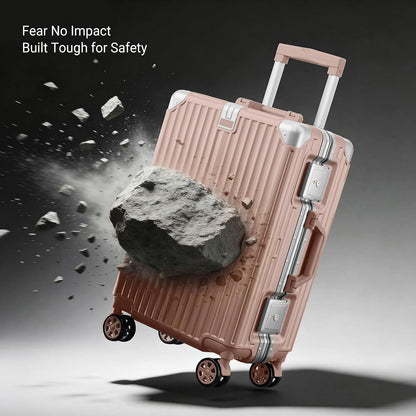 Carry on Luggage Aluminium Frame with Cup Holder, 20 Inch Zipperless Luggage with Spinner Wheels,Carry On Suitcase 22x14x9 Airline Approved for Business Travel