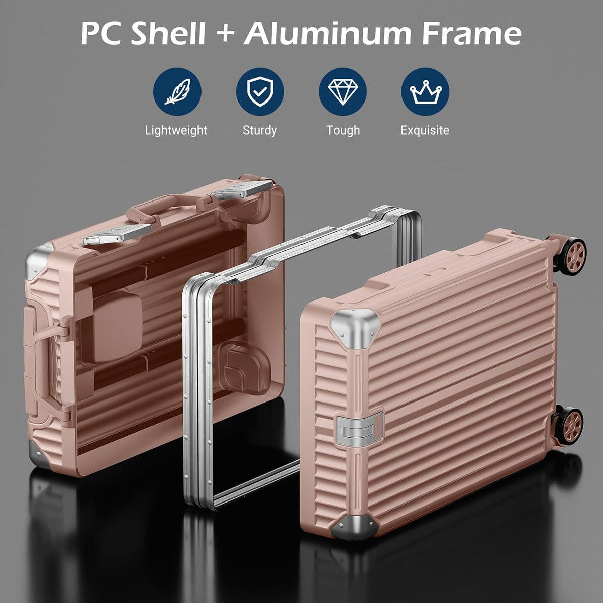 Carry on Luggage Aluminium Frame with Cup Holder, 20 Inch Zipperless Luggage with Spinner Wheels,Carry On Suitcase 22x14x9 Airline Approved for Business Travel