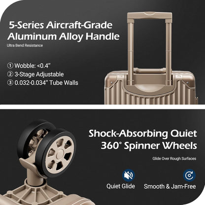 Carry on Luggage Aluminium Frame with Cup Holder, 20 Inch Zipperless Luggage with Spinner Wheels,Carry On Suitcase 22x14x9 Airline Approved for Business Travel