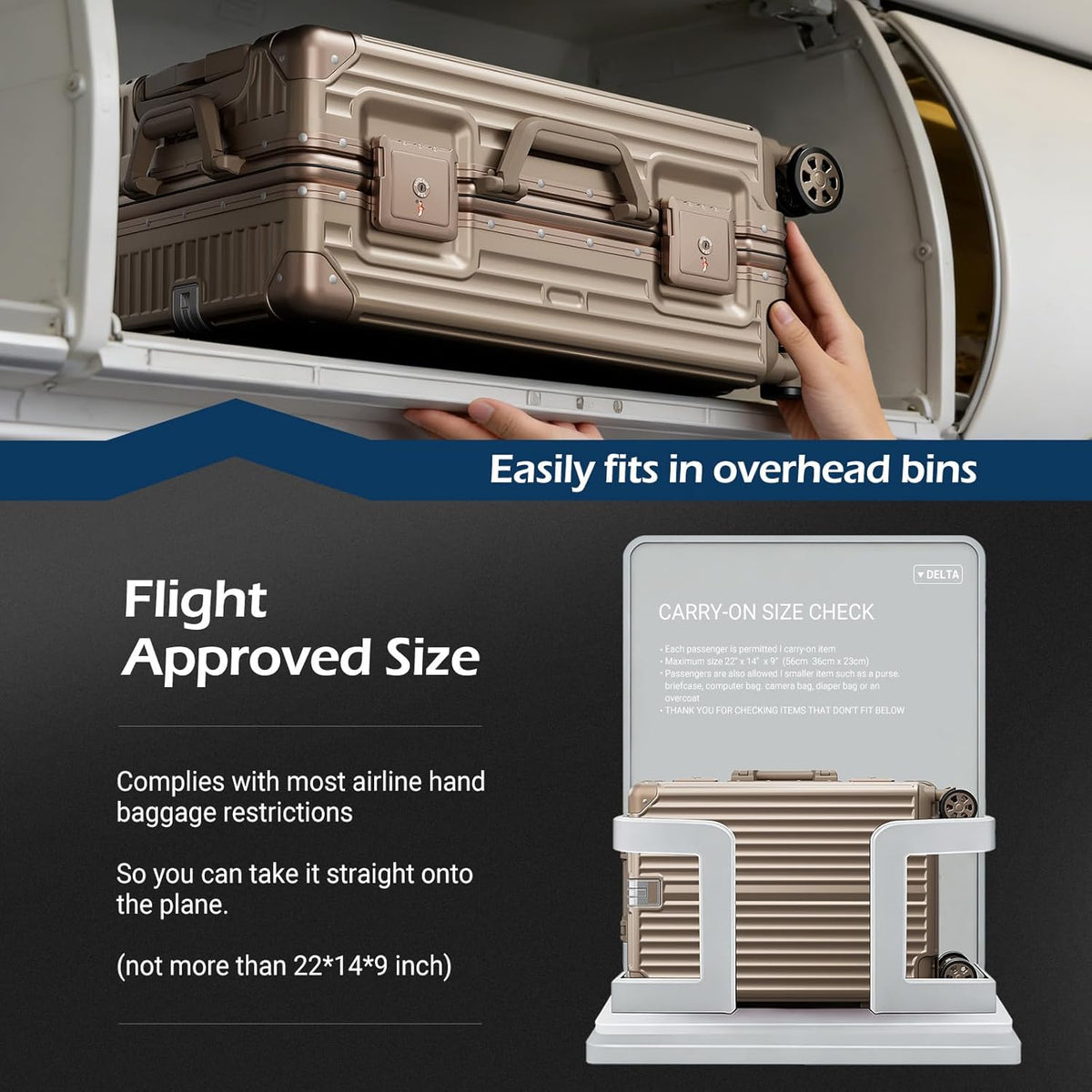 Carry on Luggage Aluminium Frame with Cup Holder, 20 Inch Zipperless Luggage with Spinner Wheels,Carry On Suitcase 22x14x9 Airline Approved for Business Travel
