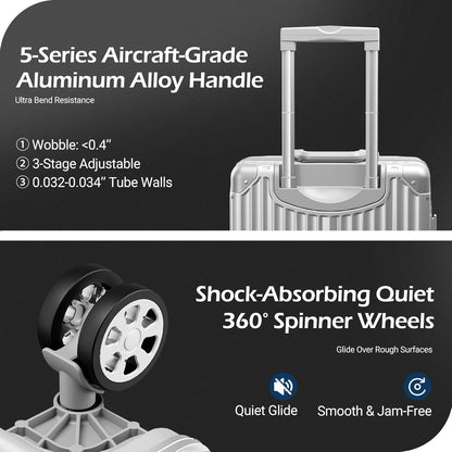 Carry on Luggage Aluminium Frame with Cup Holder, 20 Inch Zipperless Luggage with Spinner Wheels,Carry On Suitcase 22x14x9 Airline Approved for Business Travel