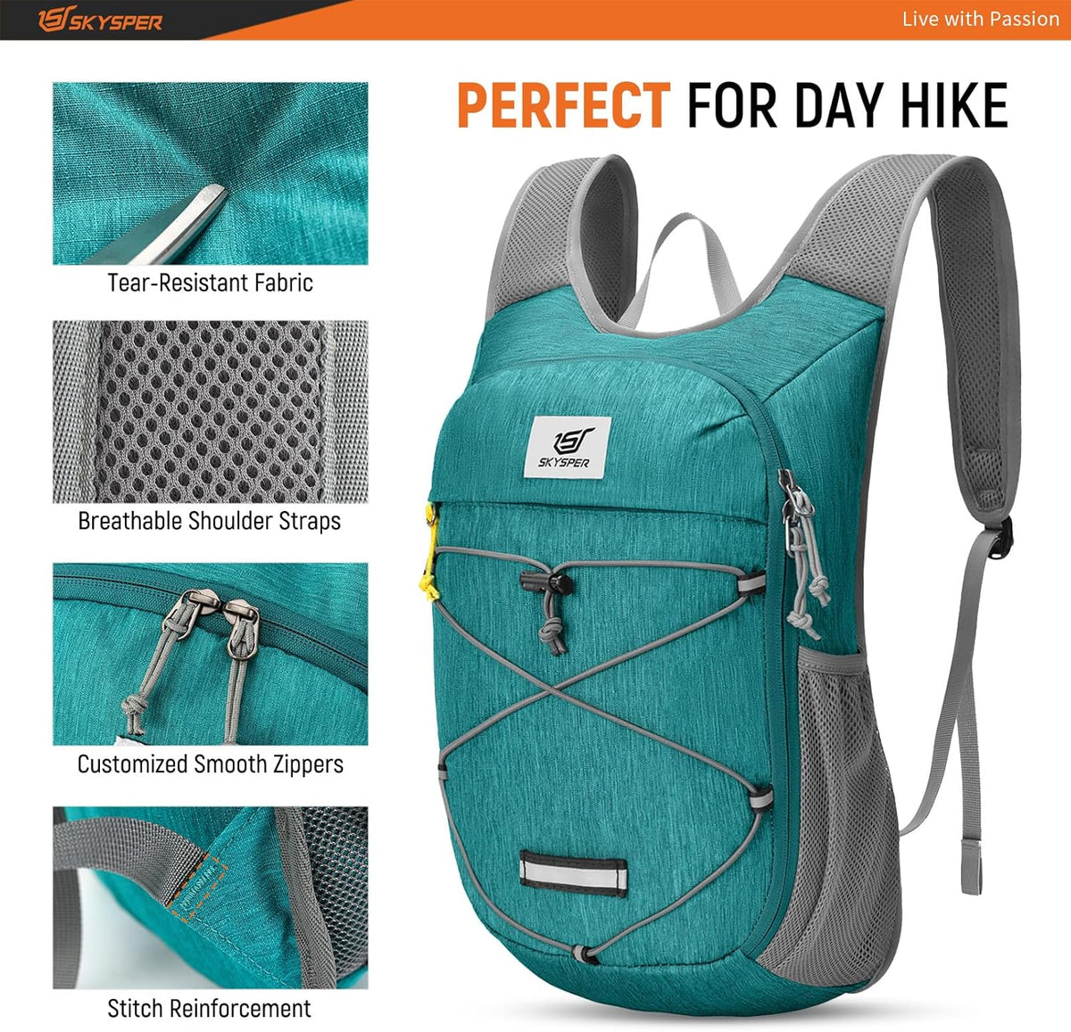 Foldable Hiking Backpack - 10L/15L Small Lightweight Daypack Breathable Travel Backpacks
