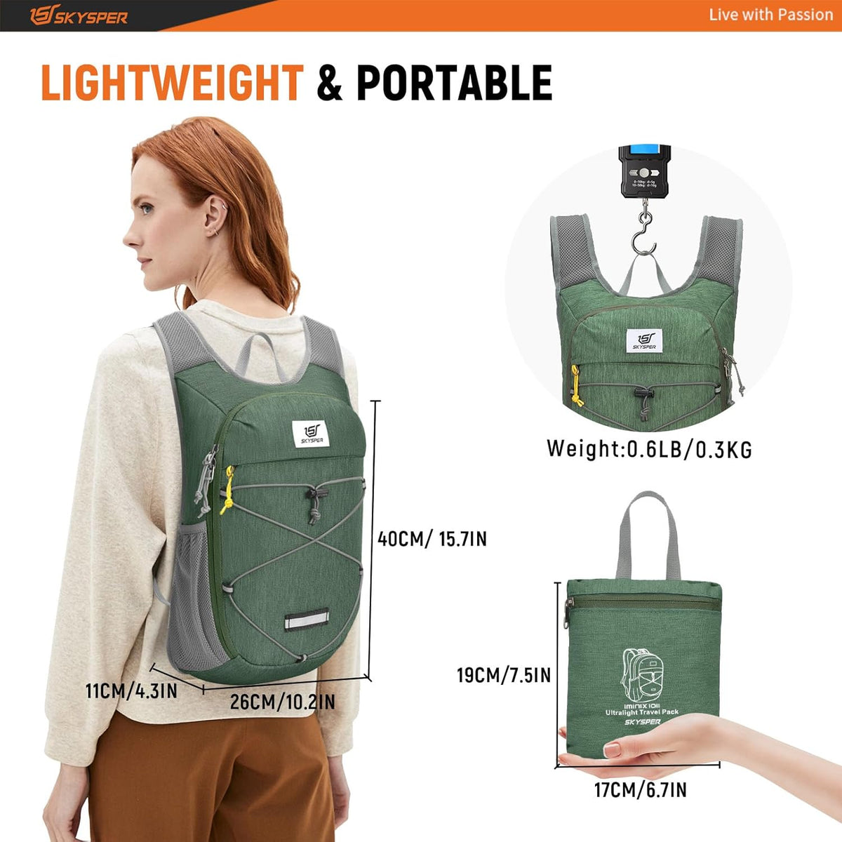Foldable Hiking Backpack - 10L/15L Small Lightweight Daypack Breathable Travel Backpacks