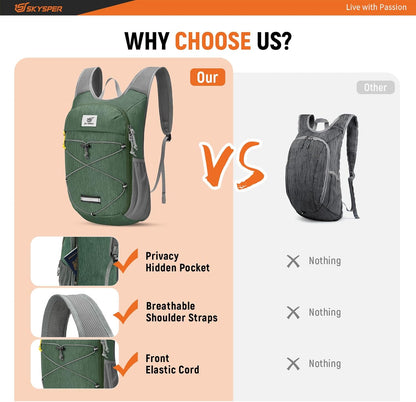 Foldable Hiking Backpack - 10L/15L Small Lightweight Daypack Breathable Travel Backpacks