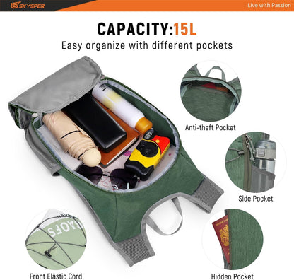 Foldable Hiking Backpack - 10L/15L Small Lightweight Daypack Breathable Travel Backpacks