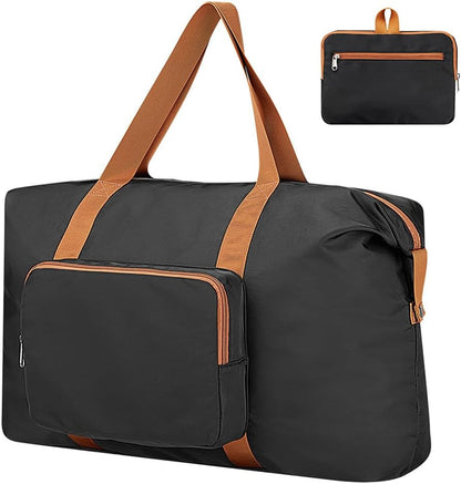 Travel Duffel Bag 60L Large Tote Carry On Luggage Bag Foldable for Sport Gym Weekender Overnight, Hospital Bag for Labor and Delivery, White-Brown