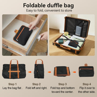 Travel Duffel Bag 60L Large Tote Carry On Luggage Bag Foldable for Sport Gym Weekender Overnight, Hospital Bag for Labor and Delivery, White-Brown