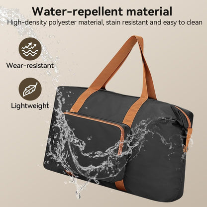 Travel Duffel Bag 60L Large Tote Carry On Luggage Bag Foldable for Sport Gym Weekender Overnight, Hospital Bag for Labor and Delivery, White-Brown