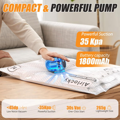 Travel Vacuum Bags with Rechargeable Pump, 12 Pack Compression Packing Bags with 35KPA Electric Pump, 90% Space Saver for Clothes, Vacuum Seal Bags fo Carry-on Luggage Suitcase