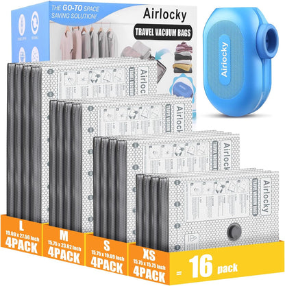 Travel Vacuum Bags with Rechargeable Pump, 12 Pack Compression Packing Bags with 35KPA Electric Pump, 90% Space Saver for Clothes, Vacuum Seal Bags fo Carry-on Luggage Suitcase