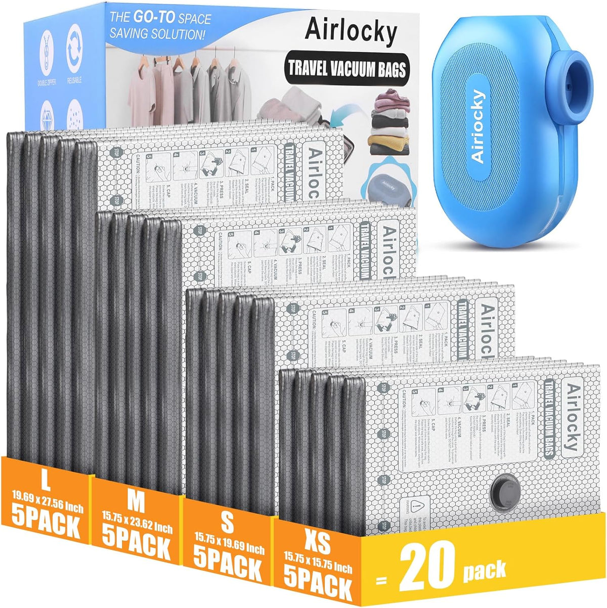 Travel Vacuum Bags with Rechargeable Pump, 12 Pack Compression Packing Bags with 35KPA Electric Pump, 90% Space Saver for Clothes, Vacuum Seal Bags fo Carry-on Luggage Suitcase
