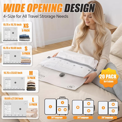 Travel Vacuum Bags with Rechargeable Pump, 12 Pack Compression Packing Bags with 35KPA Electric Pump, 90% Space Saver for Clothes, Vacuum Seal Bags fo Carry-on Luggage Suitcase