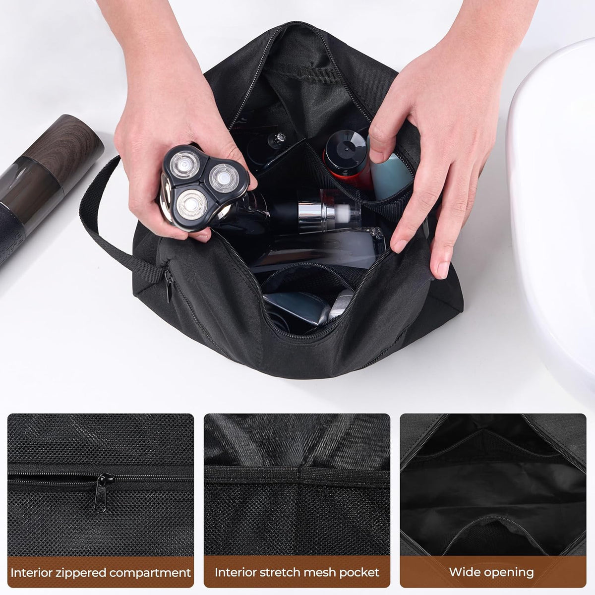 Travel Toiletry Bag for Women and Men,Lightweight Makeup Bag Hanging Dopp Kit with Shaving Compartment Cosmetic Organizer Small Tool Bag Travel Essentials,Gifts for Men(Black)