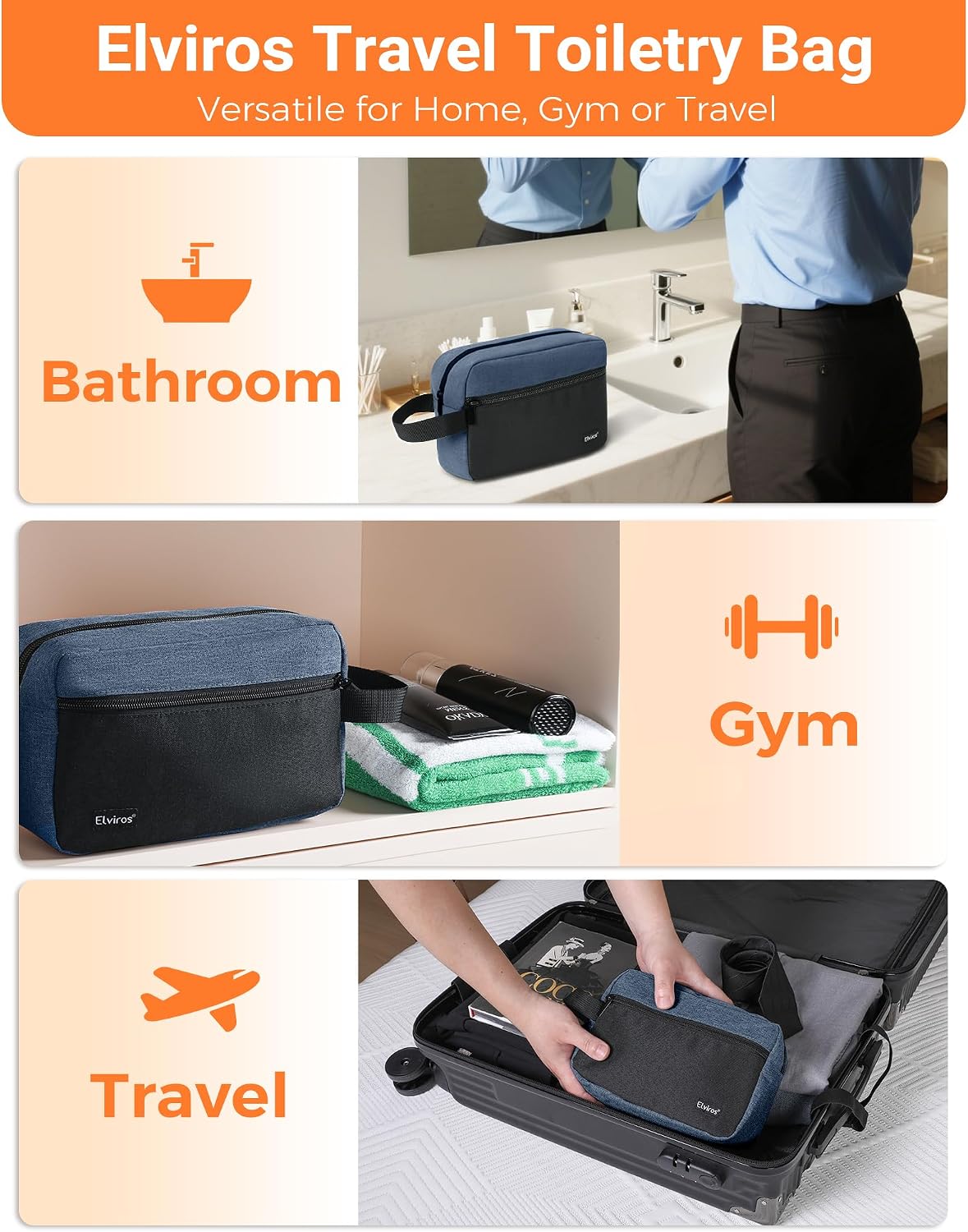 Travel Toiletry Bag for Women and Men,Lightweight Makeup Bag Hanging Dopp Kit with Shaving Compartment Cosmetic Organizer Small Tool Bag Travel Essentials,Gifts for Men(Black)
