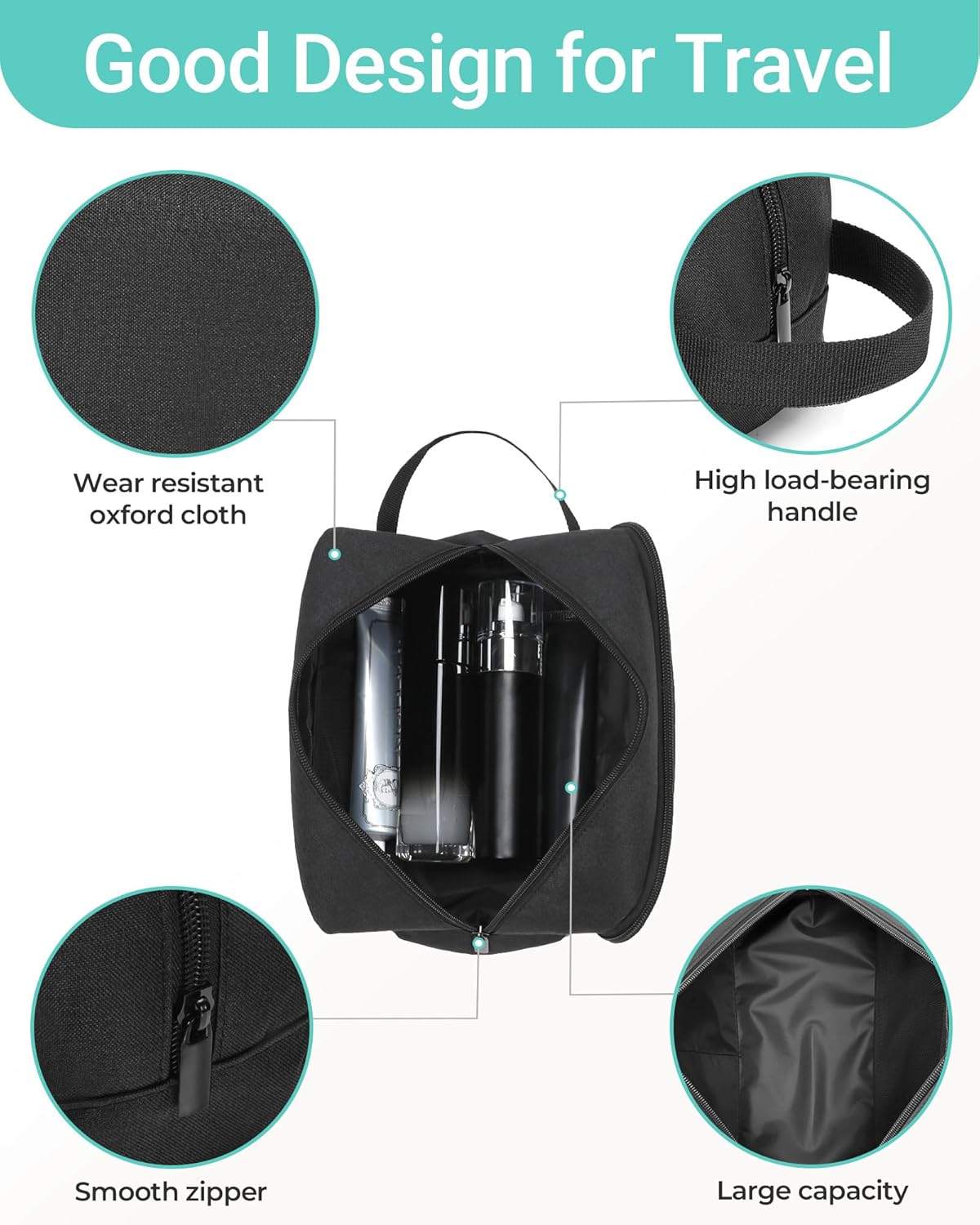 Travel Toiletry Bag for Women and Men,Lightweight Makeup Bag Hanging Dopp Kit with Shaving Compartment Cosmetic Organizer Small Tool Bag Travel Essentials,Gifts for Men(Black)