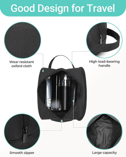 Travel Toiletry Bag for Women and Men,Lightweight Makeup Bag Hanging Dopp Kit with Shaving Compartment Cosmetic Organizer Small Tool Bag Travel Essentials,Gifts for Men(Black)