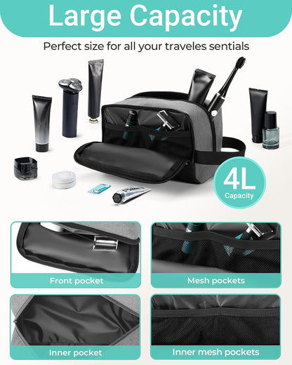 Travel Toiletry Bag for Women and Men,Lightweight Makeup Bag Hanging Dopp Kit with Shaving Compartment Cosmetic Organizer Small Tool Bag Travel Essentials,Gifts for Men(Black)