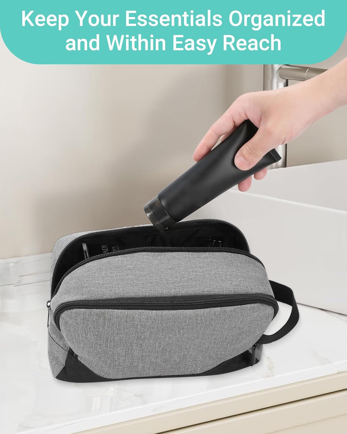 Travel Toiletry Bag for Women and Men,Lightweight Makeup Bag Hanging Dopp Kit with Shaving Compartment Cosmetic Organizer Small Tool Bag Travel Essentials,Gifts for Men(Black)