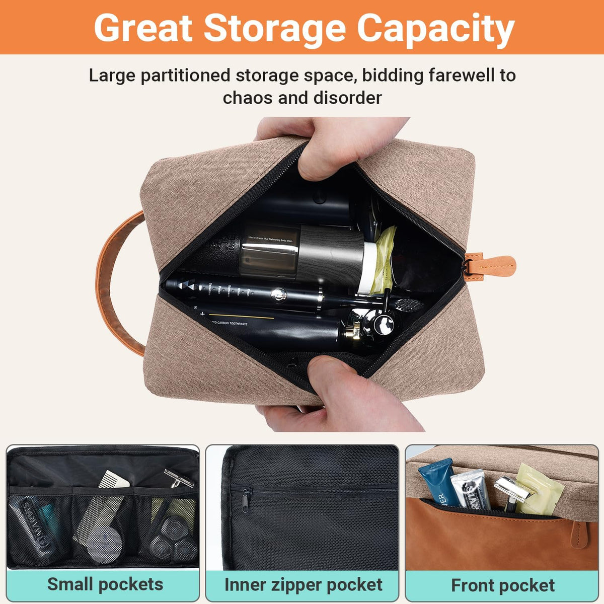 Travel Toiletry Bag for Women and Men,Lightweight Makeup Bag Hanging Dopp Kit with Shaving Compartment Cosmetic Organizer Small Tool Bag Travel Essentials,Gifts for Men(Black)
