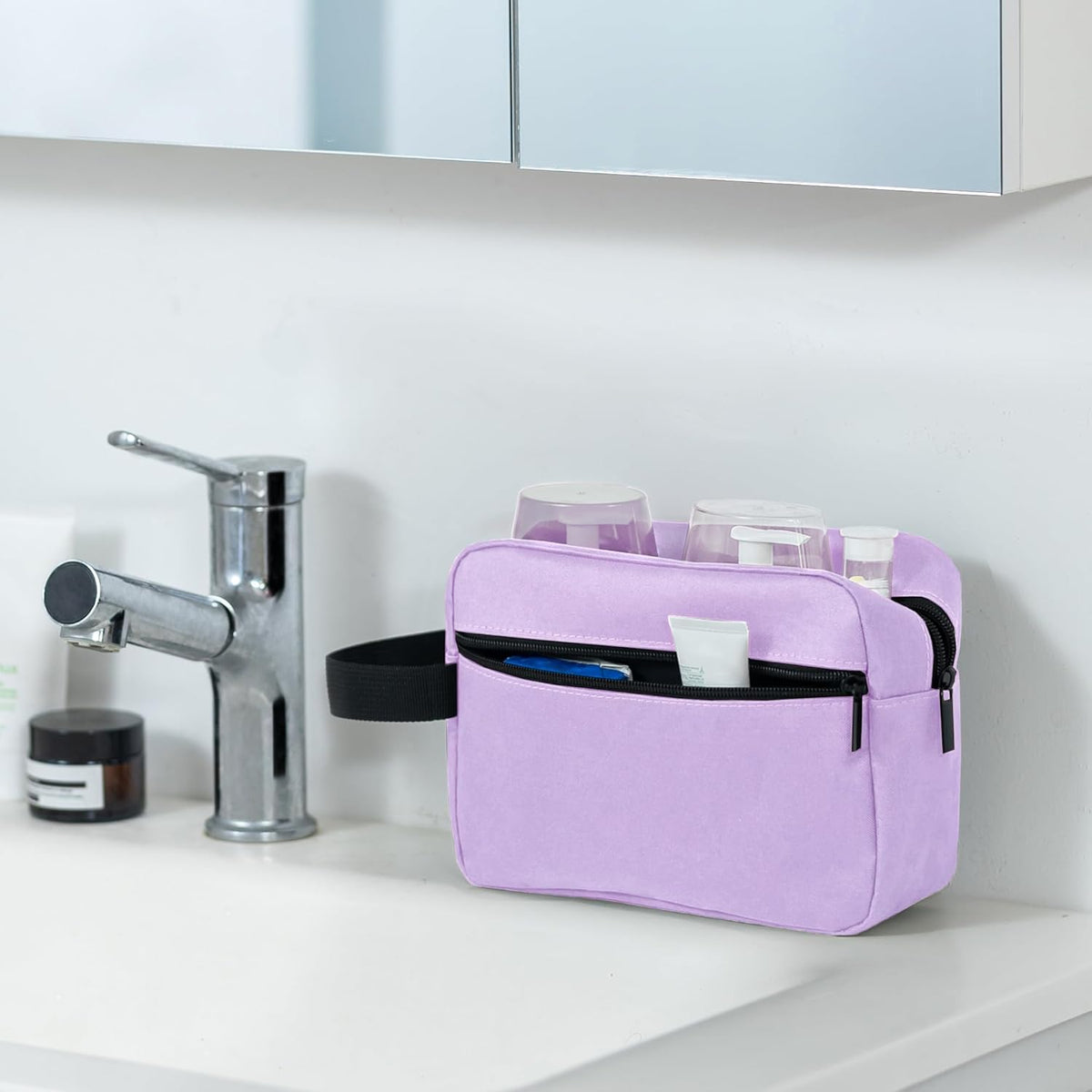 Travel Toiletry Bag for Women and Men,Lightweight Makeup Bag Hanging Dopp Kit with Shaving Compartment Cosmetic Organizer Small Tool Bag Travel Essentials,Gifts for Men(Black)