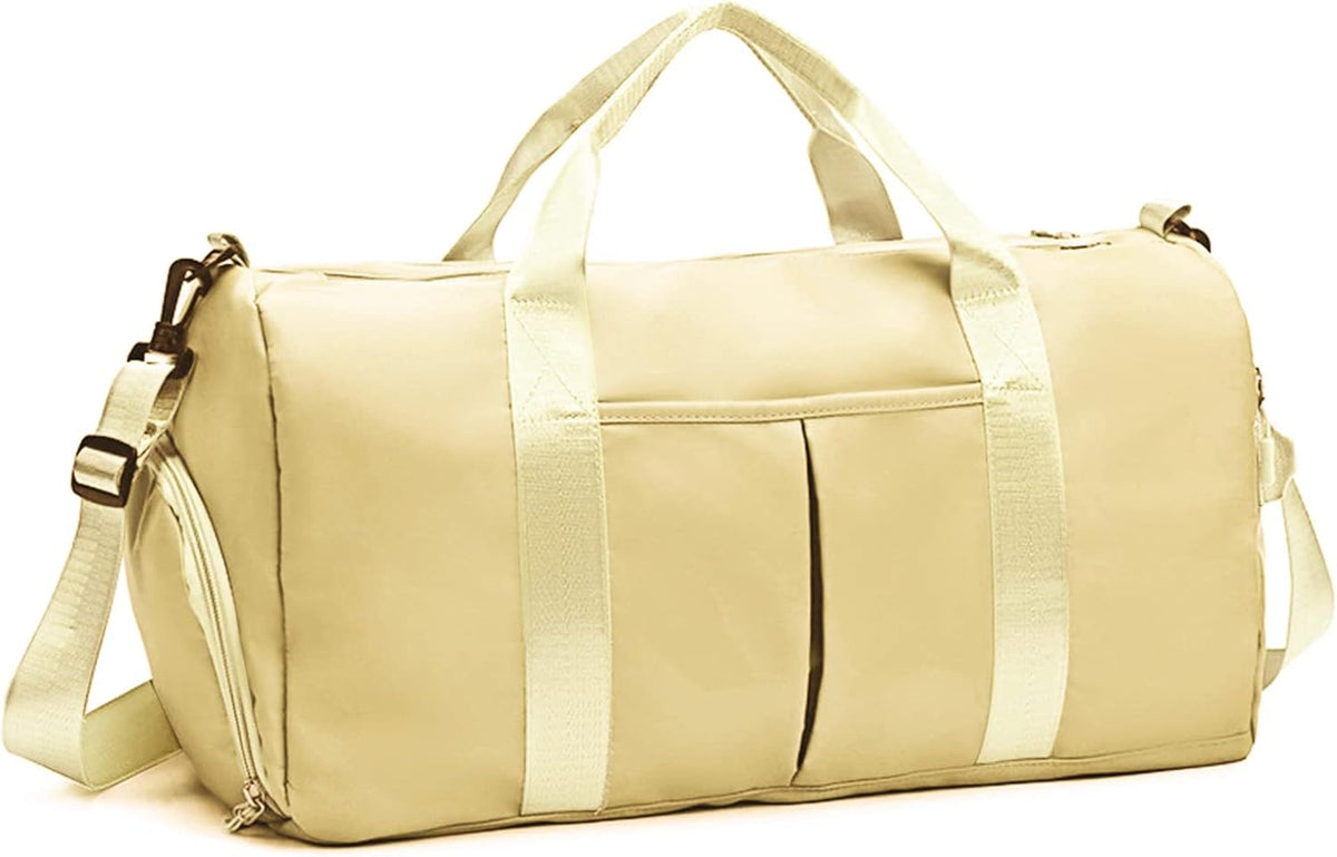 Sports Gym Bag with Wet Pocket & Shoes Compartment, Waterproof Shoulder Weekender Bag for Women and Men Swim Sports Travel Gym Bag Lightweight and easy Carry on Beige