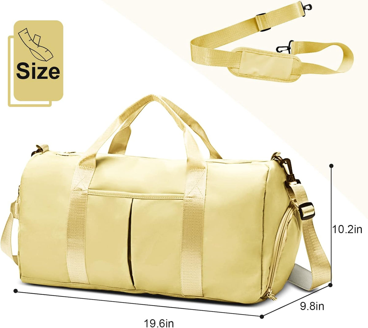 Sports Gym Bag with Wet Pocket & Shoes Compartment, Waterproof Shoulder Weekender Bag for Women and Men Swim Sports Travel Gym Bag Lightweight and easy Carry on Beige