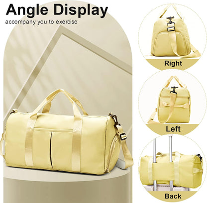 Sports Gym Bag with Wet Pocket & Shoes Compartment, Waterproof Shoulder Weekender Bag for Women and Men Swim Sports Travel Gym Bag Lightweight and easy Carry on Beige