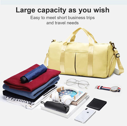 Sports Gym Bag with Wet Pocket & Shoes Compartment, Waterproof Shoulder Weekender Bag for Women and Men Swim Sports Travel Gym Bag Lightweight and easy Carry on Beige