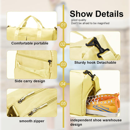 Sports Gym Bag with Wet Pocket & Shoes Compartment, Waterproof Shoulder Weekender Bag for Women and Men Swim Sports Travel Gym Bag Lightweight and easy Carry on Beige