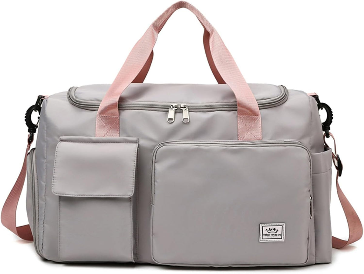 Sports Gym Bag with Wet Pocket & Shoes Compartment, Waterproof Shoulder Weekender Bag for Women and Men Swim Sports Travel Gym Bag Lightweight and easy Carry on Beige