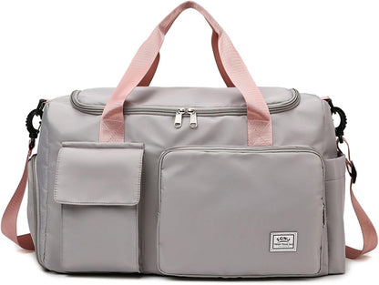 Sports Gym Bag with Wet Pocket & Shoes Compartment, Waterproof Shoulder Weekender Bag for Women and Men Swim Sports Travel Gym Bag Lightweight and easy Carry on Beige