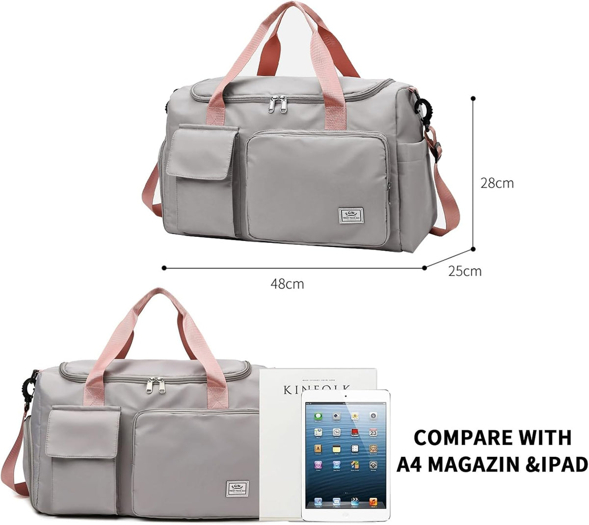 Sports Gym Bag with Wet Pocket & Shoes Compartment, Waterproof Shoulder Weekender Bag for Women and Men Swim Sports Travel Gym Bag Lightweight and easy Carry on Beige