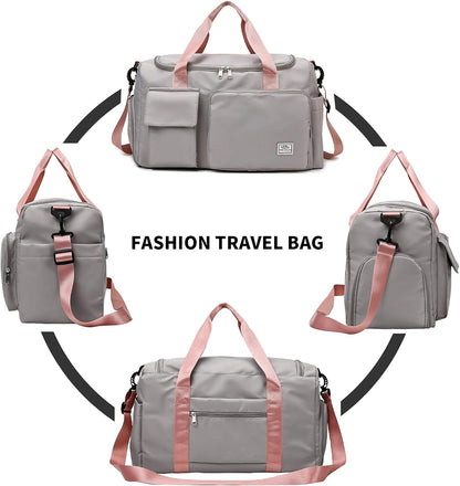 Sports Gym Bag with Wet Pocket & Shoes Compartment, Waterproof Shoulder Weekender Bag for Women and Men Swim Sports Travel Gym Bag Lightweight and easy Carry on Beige