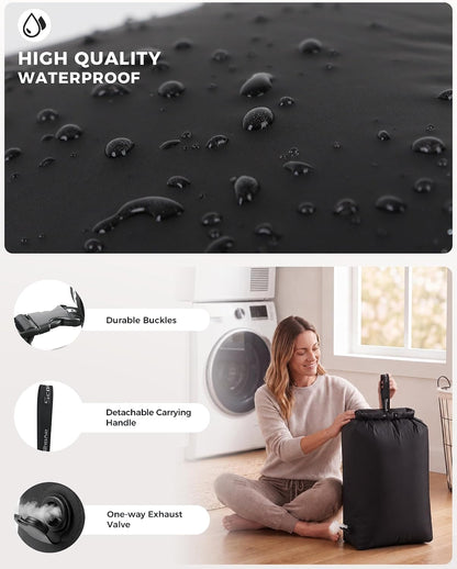Travel Laundry Bag, Pump-Free Vacuum Compression Dirty Clothes Bag for Suitcases, Large Waterproof Wet Dry Bag, Space Saver Reusable Laundry Bag for Cruise Essentials, Road Trip & Dorm, Black