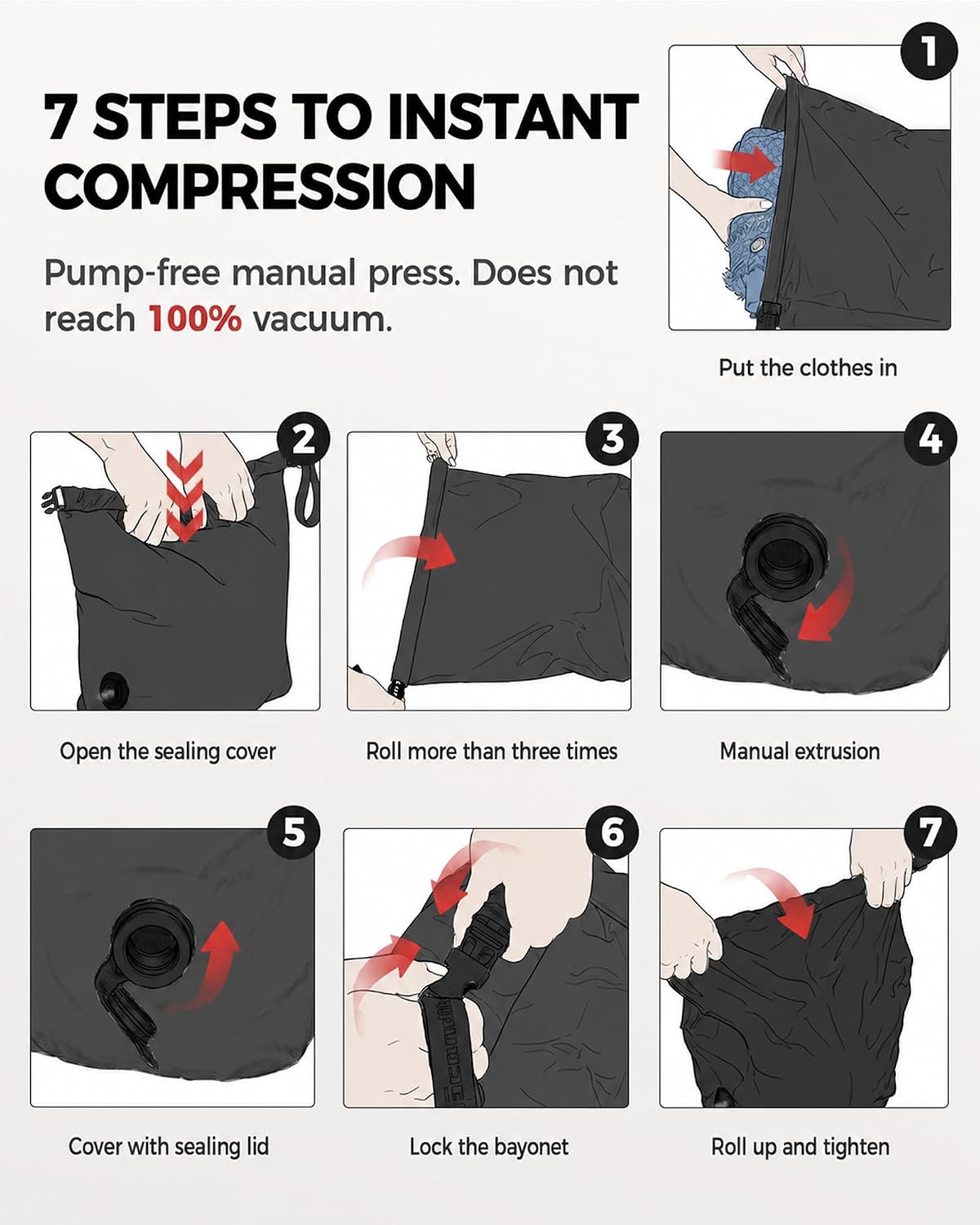 Travel Laundry Bag, Pump-Free Vacuum Compression Dirty Clothes Bag for Suitcases, Large Waterproof Wet Dry Bag, Space Saver Reusable Laundry Bag for Cruise Essentials, Road Trip & Dorm, Black