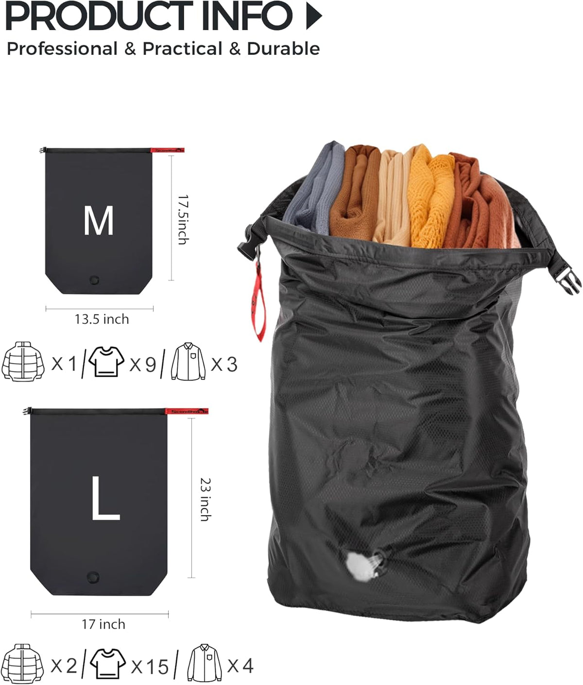 Travel Laundry Bag, Pump-Free Vacuum Compression Dirty Clothes Bag for Suitcases, Large Waterproof Wet Dry Bag, Space Saver Reusable Laundry Bag for Cruise Essentials, Road Trip & Dorm, Black
