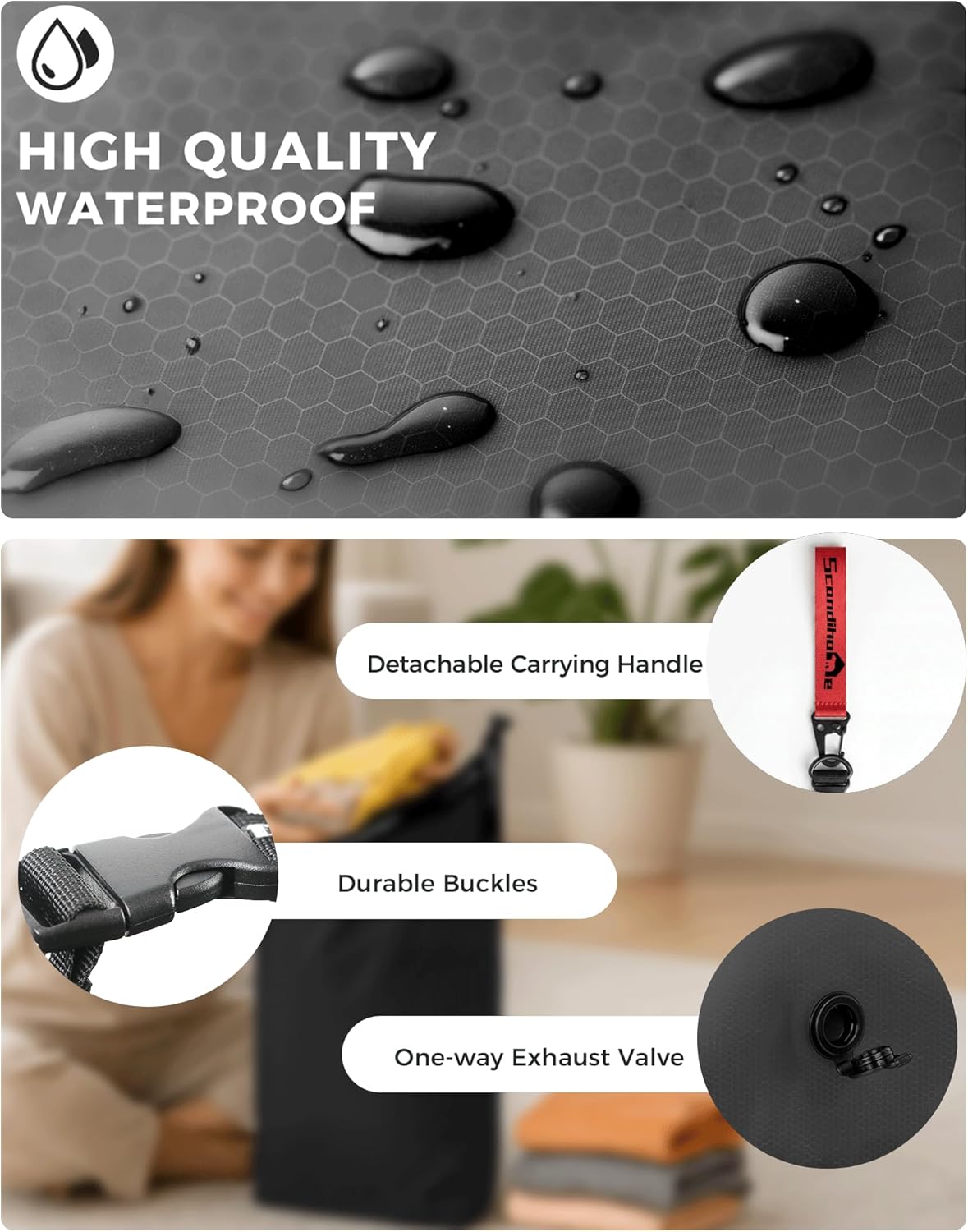 Travel Laundry Bag, Pump-Free Vacuum Compression Dirty Clothes Bag for Suitcases, Large Waterproof Wet Dry Bag, Space Saver Reusable Laundry Bag for Cruise Essentials, Road Trip & Dorm, Black