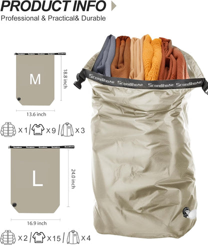 Travel Laundry Bag, Pump-Free Vacuum Compression Dirty Clothes Bag for Suitcases, Large Waterproof Wet Dry Bag, Space Saver Reusable Laundry Bag for Cruise Essentials, Road Trip & Dorm, Black
