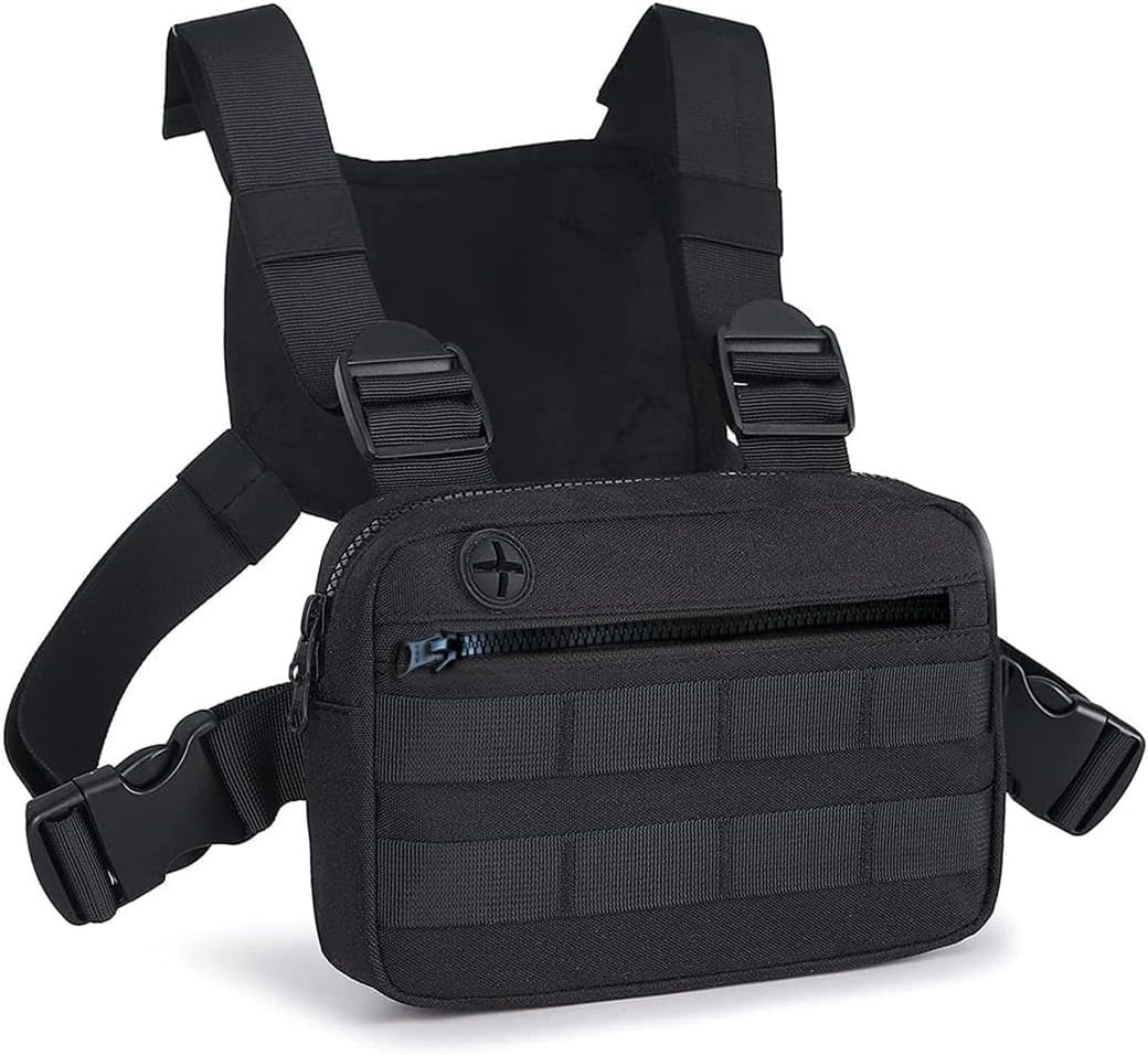 Muserise Outdoor Chest Bag For Men, EDC Chest Pack With Built-In Phone Holder, Lightweight Chest Rig Pouch