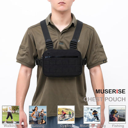 Muserise Outdoor Chest Bag For Men, EDC Chest Pack With Built-In Phone Holder, Lightweight Chest Rig Pouch