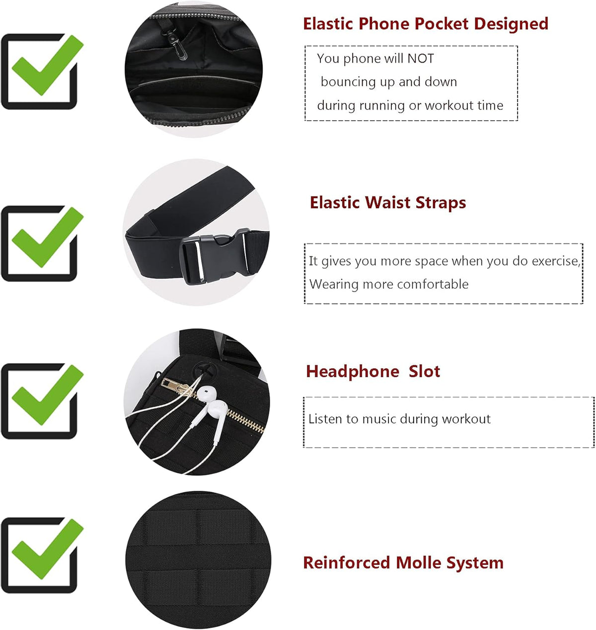 Muserise Outdoor Chest Bag For Men, EDC Chest Pack With Built-In Phone Holder, Lightweight Chest Rig Pouch