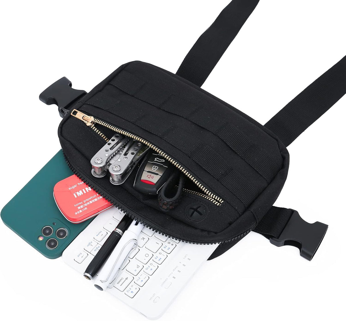 Muserise Outdoor Chest Bag For Men, EDC Chest Pack With Built-In Phone Holder, Lightweight Chest Rig Pouch