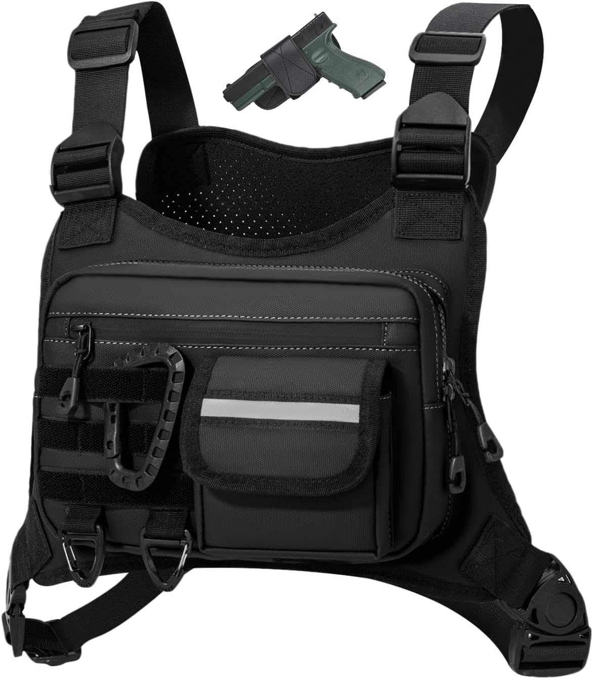 Muserise Outdoor Chest Bag For Men, EDC Chest Pack With Built-In Phone Holder, Lightweight Chest Rig Pouch